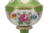 Antique Lamp, Porcelain, Floral, Converted Oil, Green Gilt, German,Early 20th C. - Old Europe Antique Home Furnishings