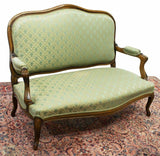Antique Sofa, Louis XV Style Upholstered, Walnut Settee,Light Green, 1800s! - Old Europe Antique Home Furnishings