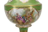 Antique Lamp, Porcelain, Floral, Converted Oil, Green Gilt, German,Early 20th C. - Old Europe Antique Home Furnishings