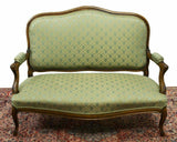 Antique Sofa, Louis XV Style Upholstered, Walnut Settee,Light Green, 1800s! - Old Europe Antique Home Furnishings