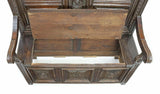 Antique Bench,Hall, French Breton Ely-Monbet Carved Oak, Brittany, Canopy,1800s - Old Europe Antique Home Furnishings