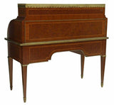Antique Desk, French Louis XVI Style Mahogany Bureau A Cylindre, Parquetry, 1800s!! - Old Europe Antique Home Furnishings