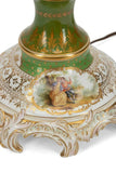 Antique Lamp, Porcelain, Floral, Converted Oil, Green Gilt, German,Early 20th C. - Old Europe Antique Home Furnishings