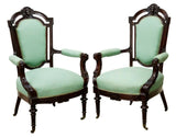 Antique Armchairs, Parlor, Victorian, Pair, two (2) John Jelliff Style Chairs! - Old Europe Antique Home Furnishings