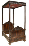 Antique Bed, Tester, Well-Carved Renaissance Revival, Four Poster, Canopy 1800's - Old Europe Antique Home Furnishings