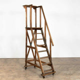 Antique Ladder, Rolling Library Wooden, Single Ledge with Railing Early 1900s! - Old Europe Antique Home Furnishings