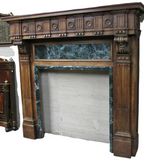 Antique Mantle, Palacial European Walnut w/ Verde Marble Inset, Gorgeous,1800s!! - Old Europe Antique Home Furnishings