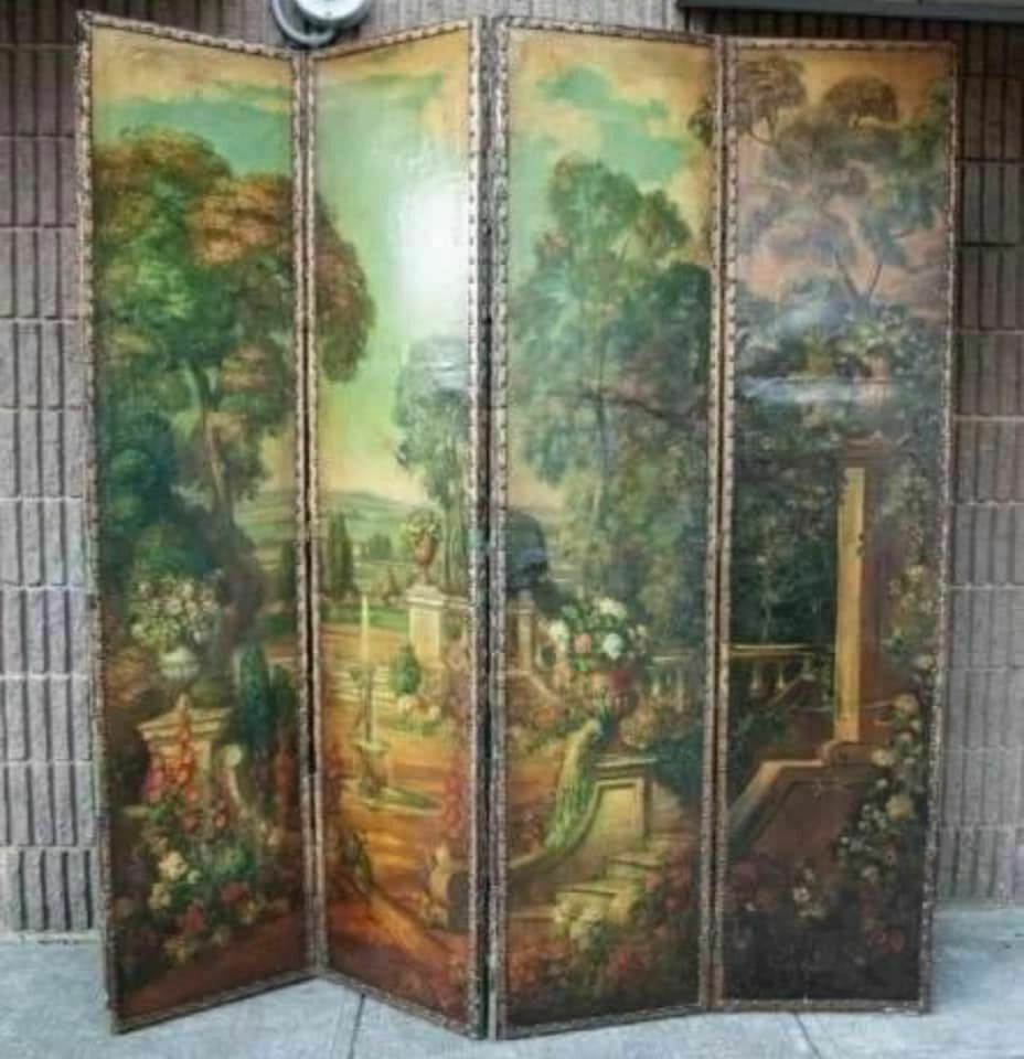 dressing screen vintage Antique Room Divider / Screen, Dressing, Folding, Victorian Oil Painted,  1800's!