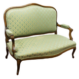 Antique Sofa, Louis XV Style Upholstered, Walnut Settee,Light Green, 1800s! - Old Europe Antique Home Furnishings