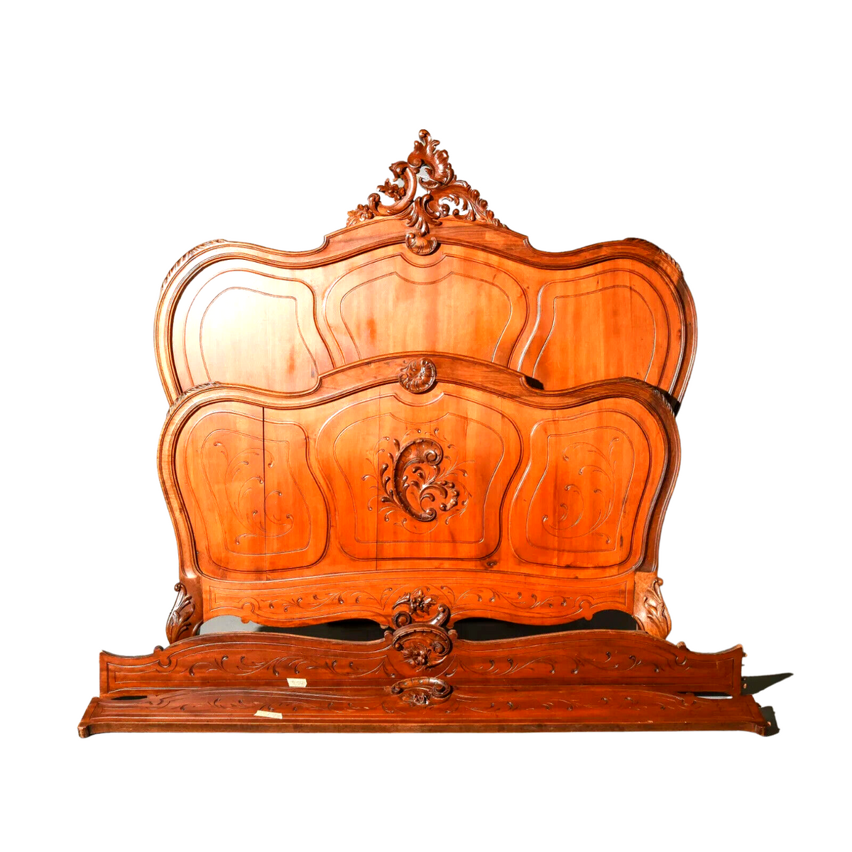 Antique Bed Frame Louis XV Style Walnut Bed With Rails 19th C 1800s antique-bed-frame-louis-xv-style-walnut-bed-with-rails-19th-c-1800s