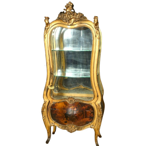 Antique Display Vitrine, Voluptuous Vernis Martin With Carved Ladies, 1900's!! - Old Europe Antique Home Furnishings