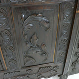 Bed, French Carved Breton Style Chestnut Bed, Dark Wood Tones, W/ Rails, Vintage - Old Europe Antique Home Furnishings