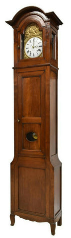 Antique Clock, Grandfather, French Morbier Walnut Long Case Clock, 1800s, Handsome Home Decor! - Old Europe Antique Home Furnishings