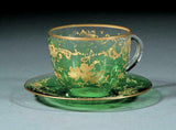Antique Cup and Saucer, Green Glass,, Gilt Decorated, Charming Set! - Old Europe Antique Home Furnishings