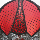 Lamp, Bordello Red Glass, Satin, Lace, Continental, 20th C., Gorgeous Lampshade!! - Old Europe Antique Home Furnishings
