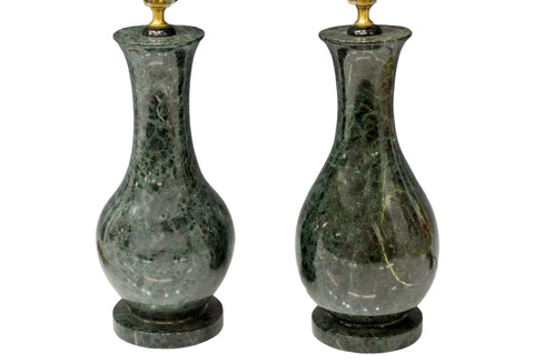 Lamps, Table, Dark Green Marble, 20th Century, Vasiform Standard,Gorgeous!!!! - Old Europe Antique Home Furnishings