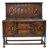 Sideboard, Jacobean Style, Carved Wood, English, Oak Barley Twist, Early 1900's! - Old Europe Antique Home Furnishings