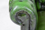 Sofa, Chesterfield, Green, Leather, Button Tufted, British, Gorgeous Seating!! - Old Europe Antique Home Furnishings