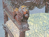 Throne Chair, Carved Figural, Lion Details, Renaissance Style, Vintage / Antique - Old Europe Antique Home Furnishings