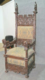 Throne Chair, Carved Figural, Lion Details, Renaissance Style, Vintage / Antique - Old Europe Antique Home Furnishings