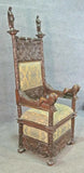 Throne Chair, Carved Figural, Lion Details, Renaissance Style, Vintage / Antique - Old Europe Antique Home Furnishings
