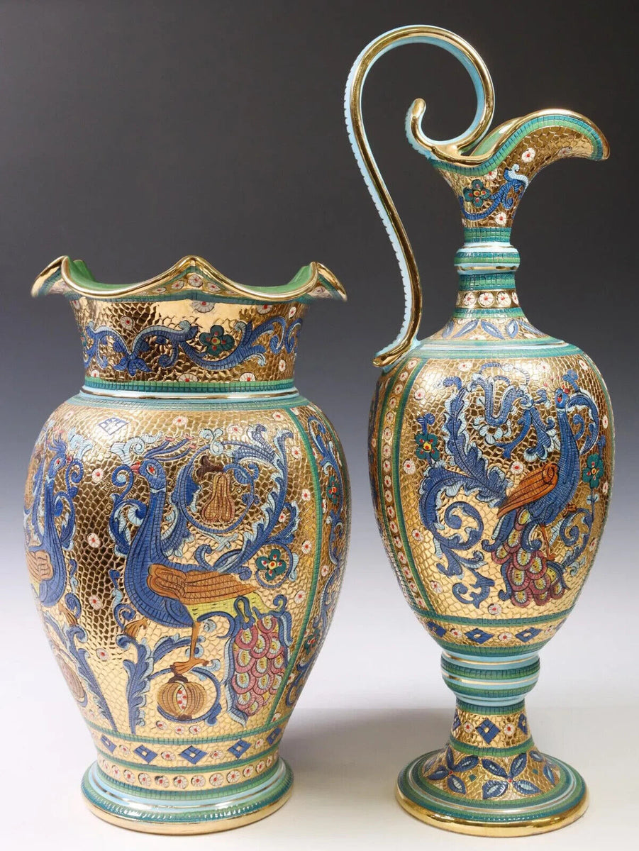 Vase & Ewer, Ceramic (2) Italian Byzantine Style, 