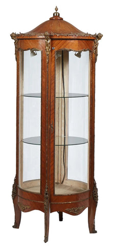 Vitrine, Louis XV Style Carved Mahogany Circular Glass Vitrine, Unusual, 20th C! - Old Europe Antique Home Furnishings