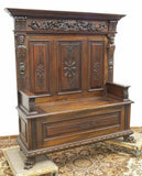 Antique Hall Bench, Italian Renaissance Revival, Walnut, 1800's, Gorgeous! - Old Europe Antique Home Furnishings