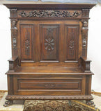 Antique Hall Bench, Italian Renaissance Revival, Walnut, 1800's, Gorgeous! - Old Europe Antique Home Furnishings