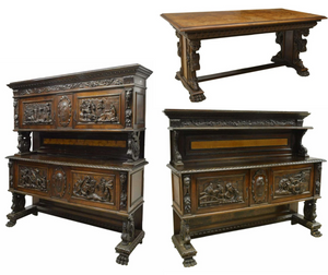 Absolutely Amazing Antique Dining Set, Sideboards / Table Match Renaissance Italian Carved Walnut!!
