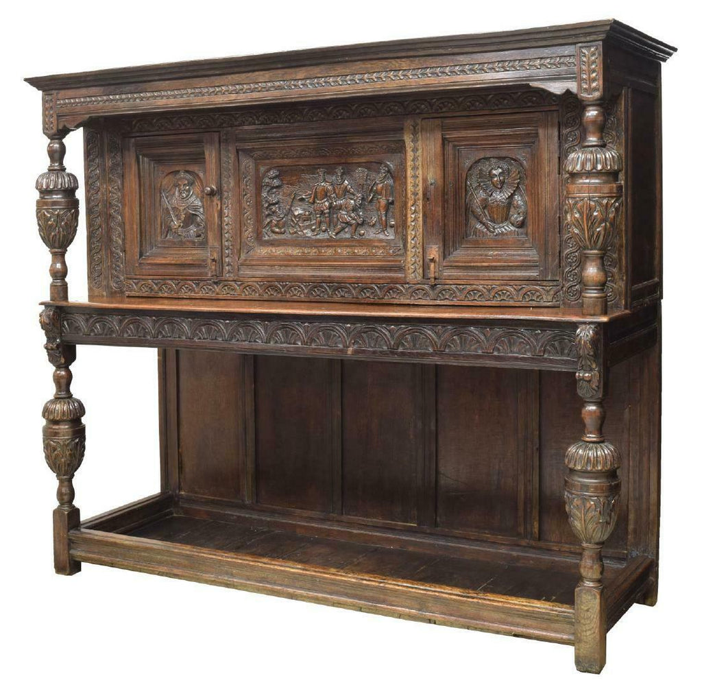 Antique Sideboard, English, Heavily Carved Oak Court,18th-19th C. (1700s) Stunning