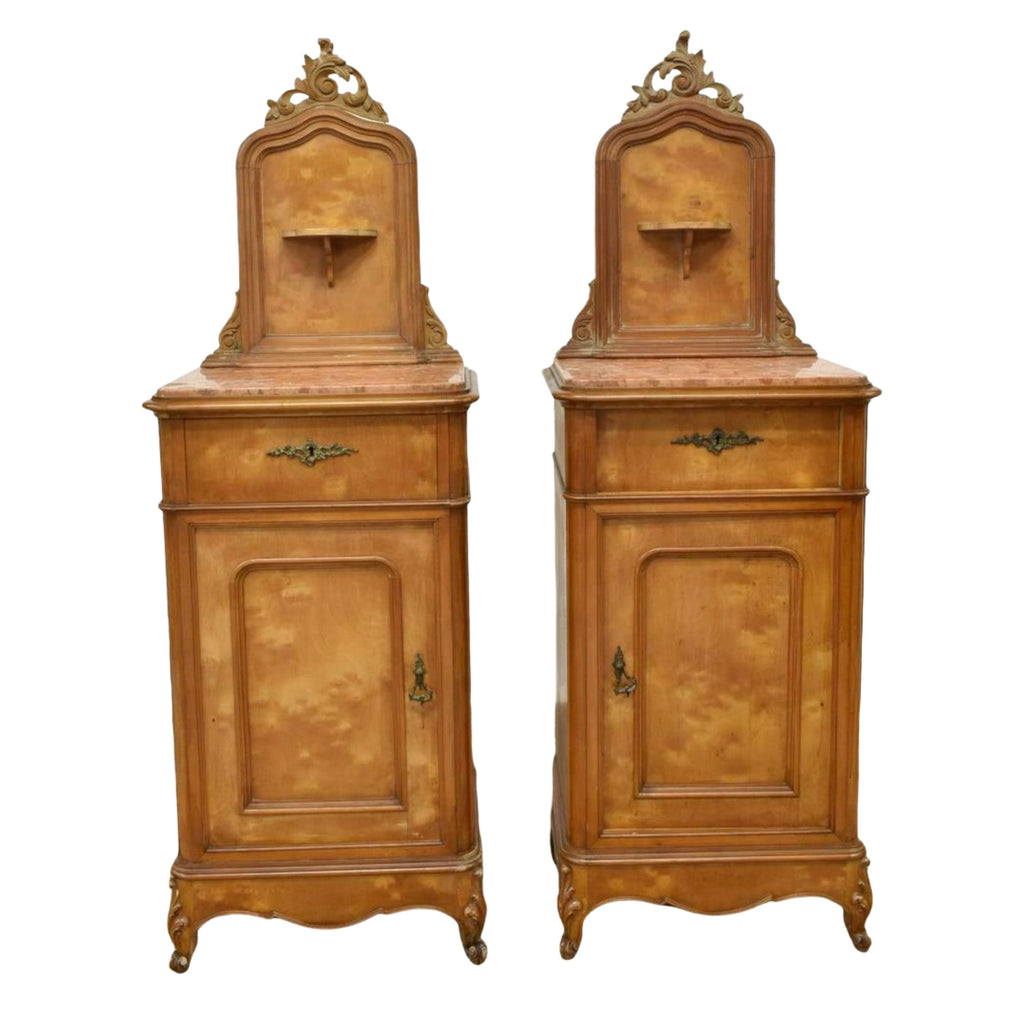 Bedside Cabinets, Antique Louis XV Style Marble Top, Pair, 1800s, Handsome