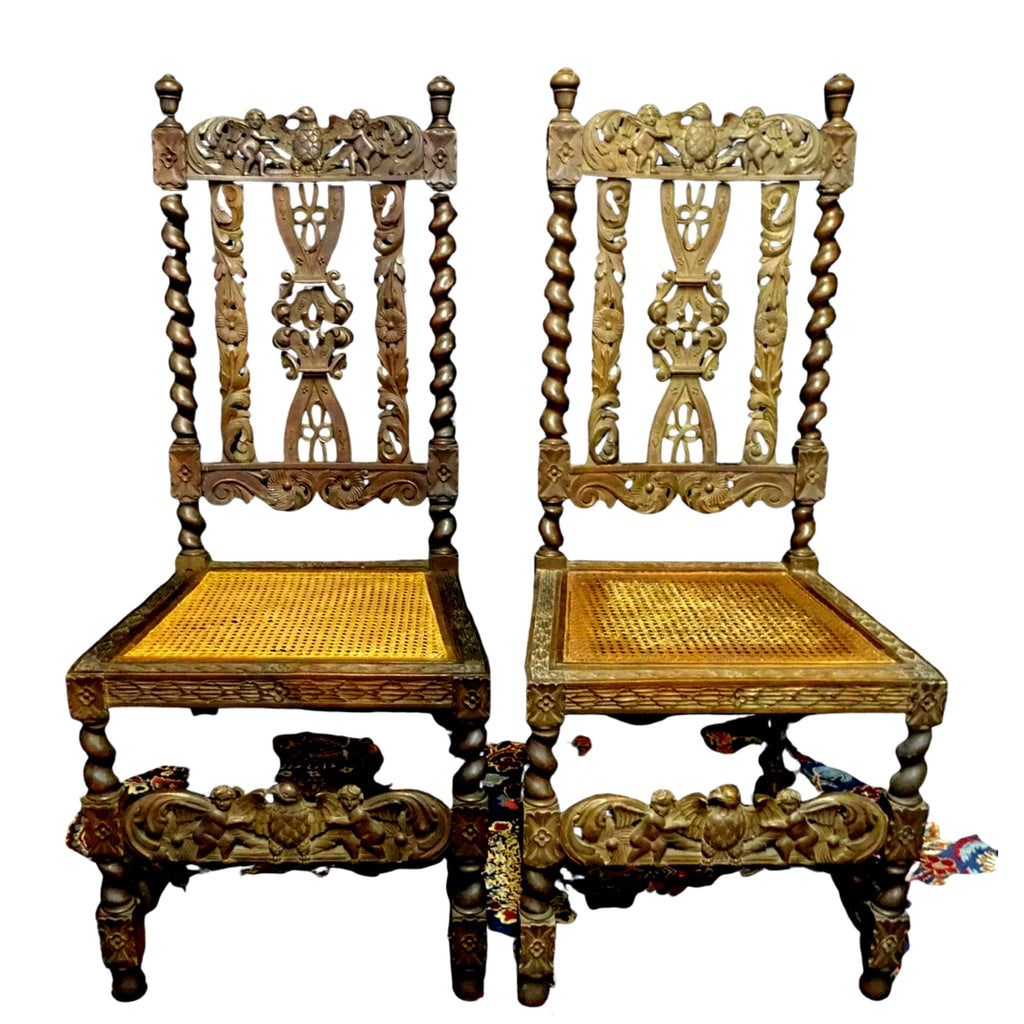 Chairs, Side, Carved Renaissance Style, A Pair of Caned Chairs, Gorgeous Antiques!!!