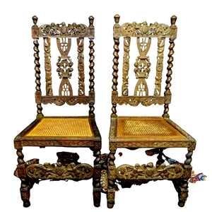 Chairs, Side, Carved Renaissance Style, A Pair of Caned Chairs, Gorgeous Antiques!!!