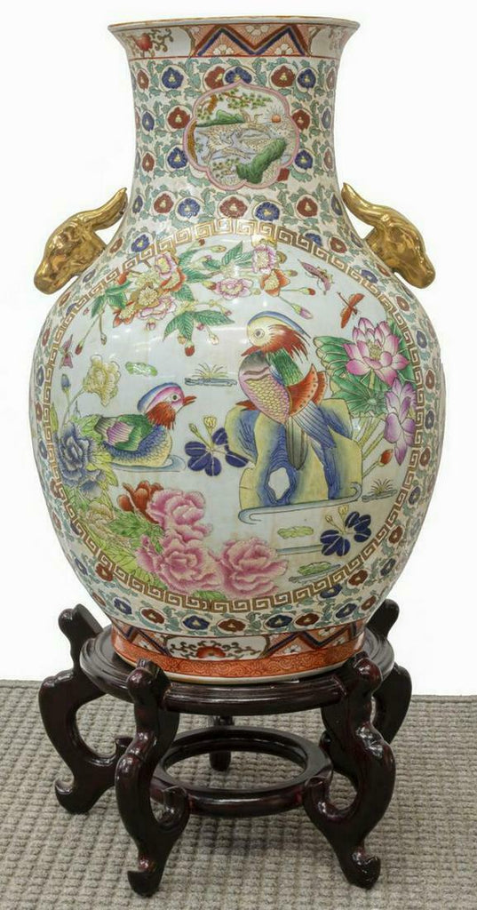 Chinese Vase, Famille Rose Porcelain Handled Large, Gorgeous!