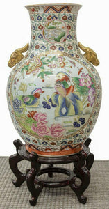 Chinese Vase, Famille Rose Porcelain Handled Large, Gorgeous!