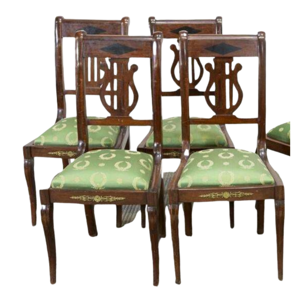 Handsome Antique Chairs, Dining French Empire Style Mahogany, Green, Set of Six early 1900s!!