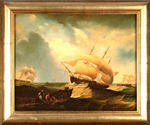 Painting, Oil, Antique Style,"Ships at Sea", Canvas, Decorative, Awesome!