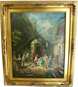 Antique Oil Painting,Passengers and a Stagecoach, 18th /19th C.,Gorgeous!!
