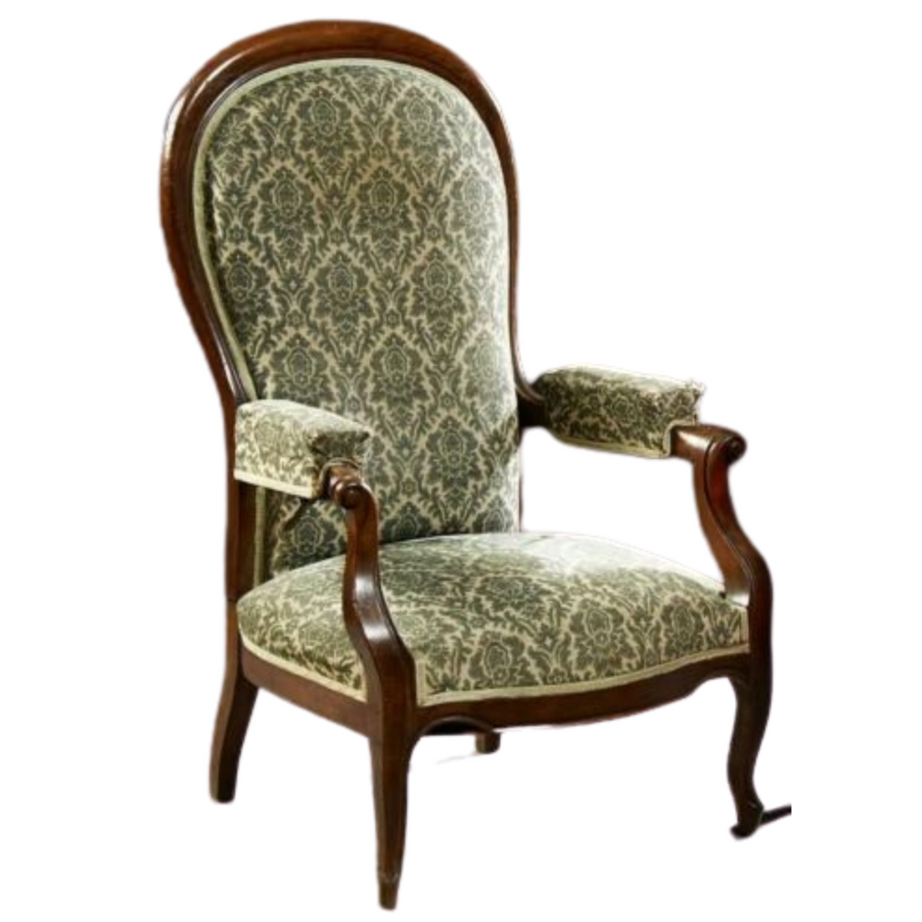 Antique ArmChair Recliner French, Louis Philippe High Back, Upholstered Fauteuil