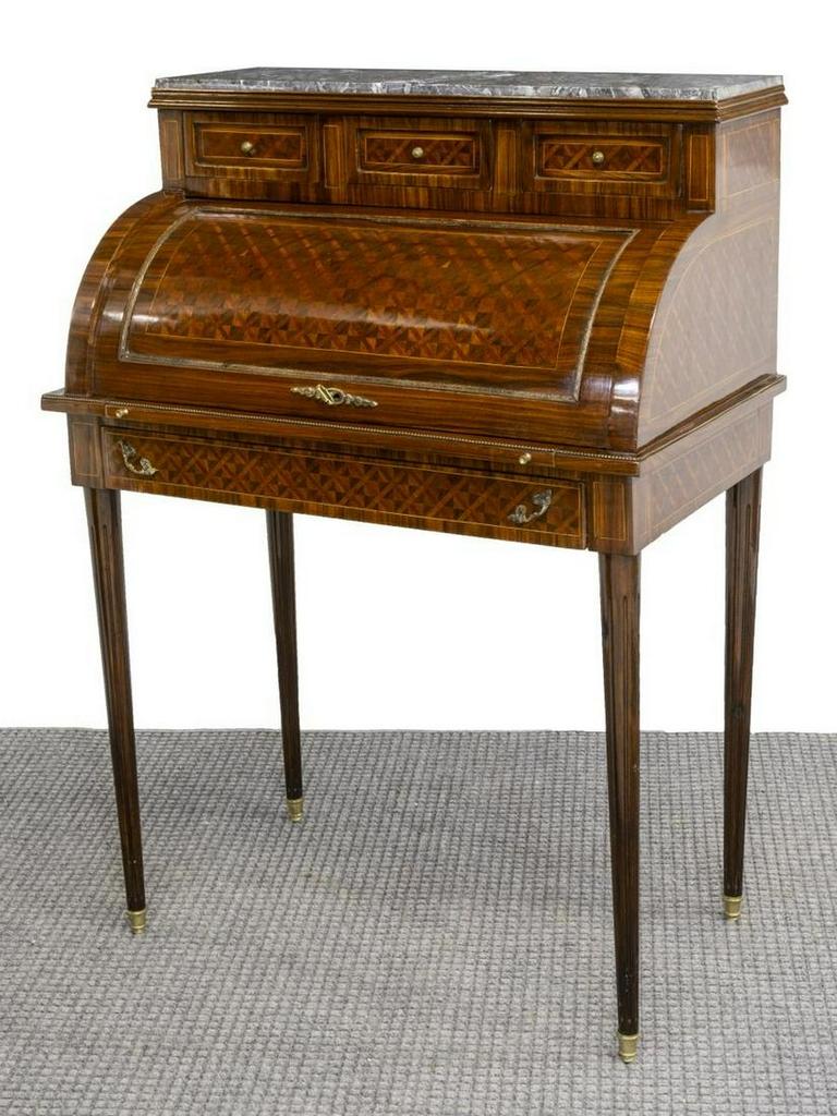 Bureau, Desk, French Louis XVI, Cylinder, Marble Top, early 1900s!