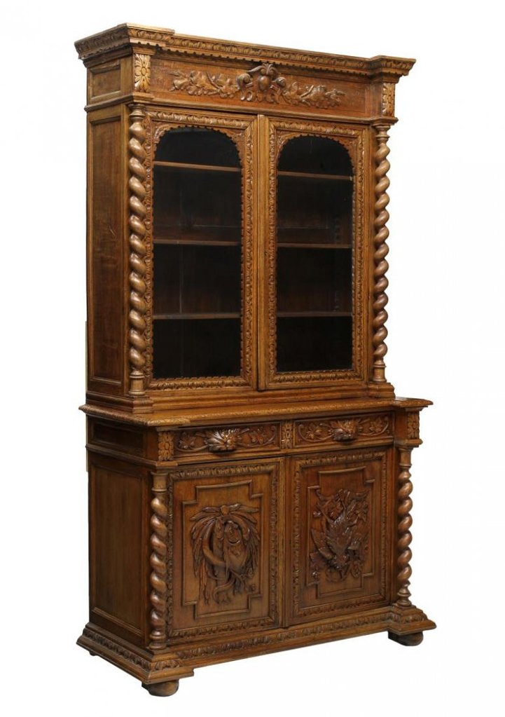 Antique Bookcase. Cupboard, French Oak Hunt 19th Century ( 1800s ), Gorgeous!!