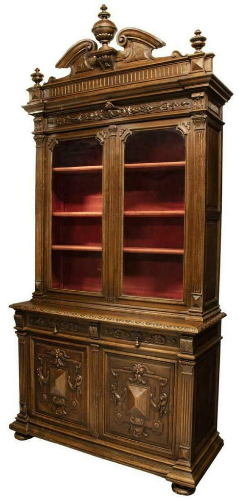 ANTIQUE BOOKCASE OR DEUX CORPS BUFFET, FRENCH HENRI II STYLE, 19TH C., 1800'S, GORGEOUS PIECE!!