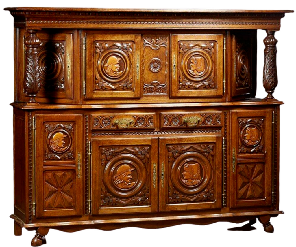 Antique Sideboard, Breton, French Provincial Carved Oak Sideboard, 20th C.!