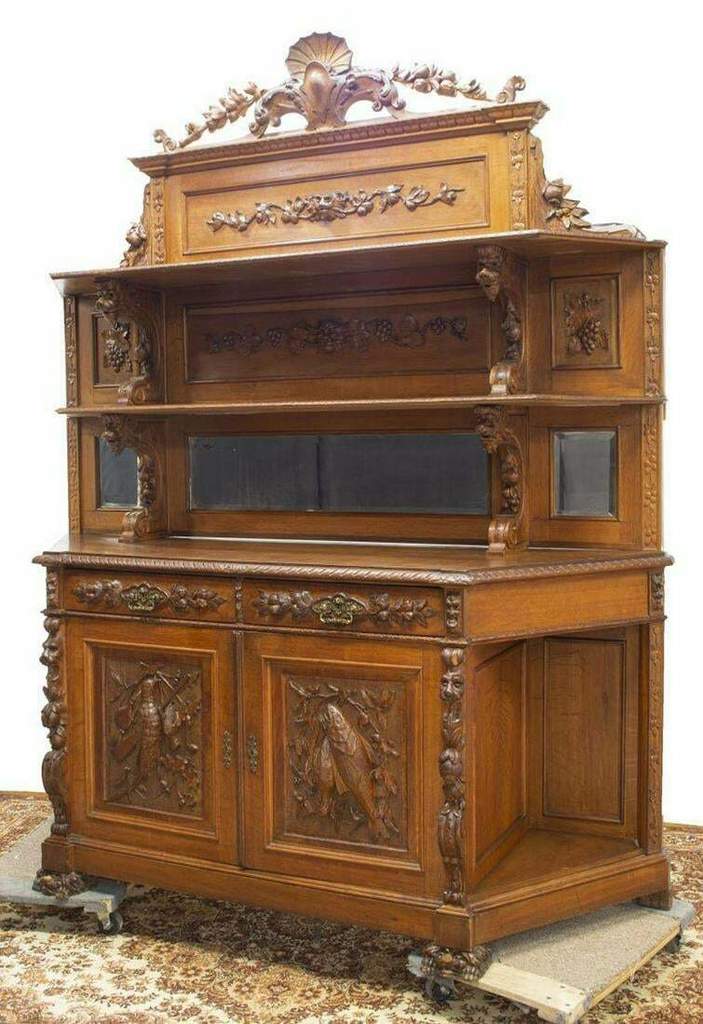 Antique Sideboard, Hunt, French Oak Relief, Carved Wood, 19th C., Gorgeous!!