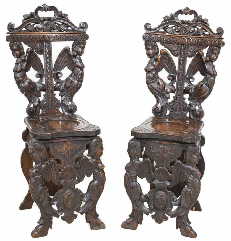 Antique Chairs, Carved, Italian Renaissance, Revival, Pair of Elaborate and Ornate Chairs 1800s!!!