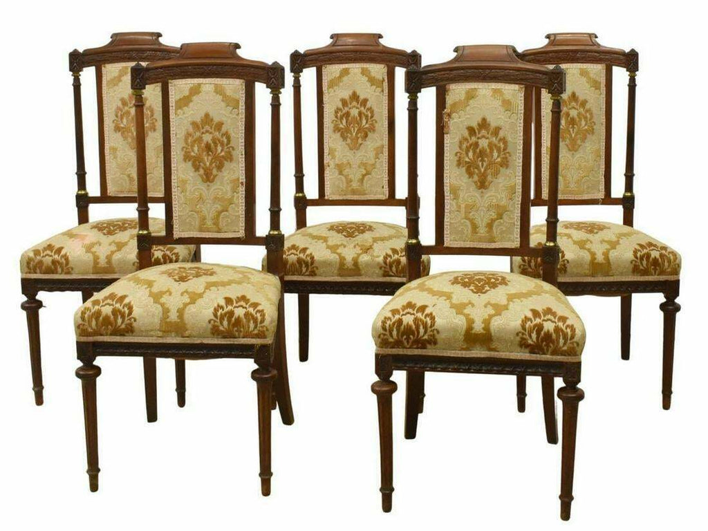 Antique Chairs, Dining Side, Four of Five (4) or (5) Louis XVI Style Upholstered