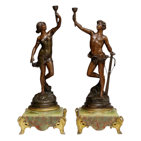 Sculptures, After Rousseau, Patinated Metal, Set of 2, Onyx, Vintage / Antique!! - Old Europe Antique Home Furnishings