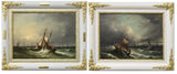 Painting, Oil, Canvas, Framed, Pair,(2) "Ships On Stormy Seas", Gorgeous! - Old Europe Antique Home Furnishings