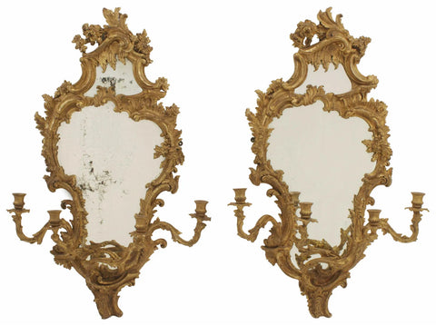 Gorgeous Antique Girandoles, Louis XV Style, Gilt, Mirrored, Rococo, Pair, 18/19th Century!!